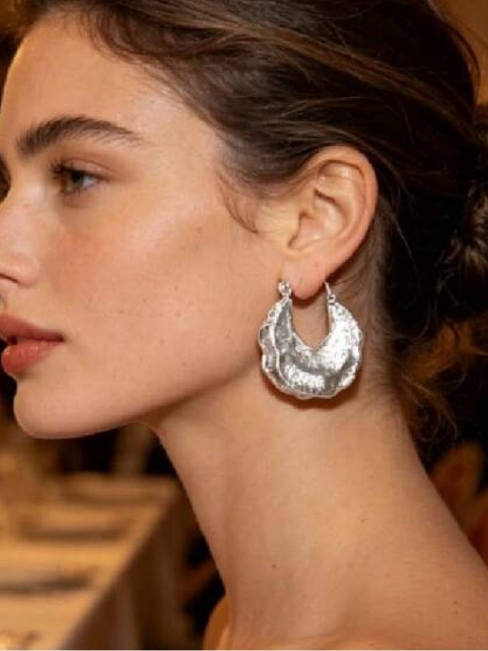 ✨3for$38 New Zara Textured Metal Crescent Gold Hoop Earrings - Picture 14 of 14